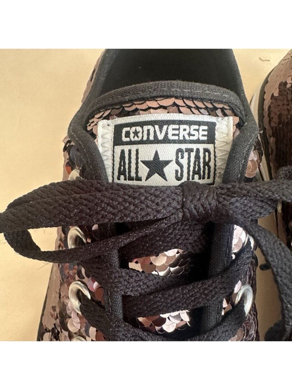 Converse All Star Sequin Low Top Sneakers Women 7.5 Chuck Bronze Sparkle Shoe - Picture 4 of 9
